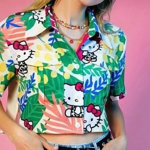 Hello Kitty Tropical Print Pocket Crop Blouse